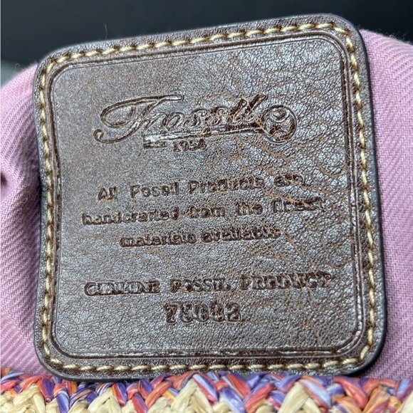 Fossil Womens Shoulder Purse Leather Trim Studded Raffia Weave Straw Multicolor - Picture 6 of 7